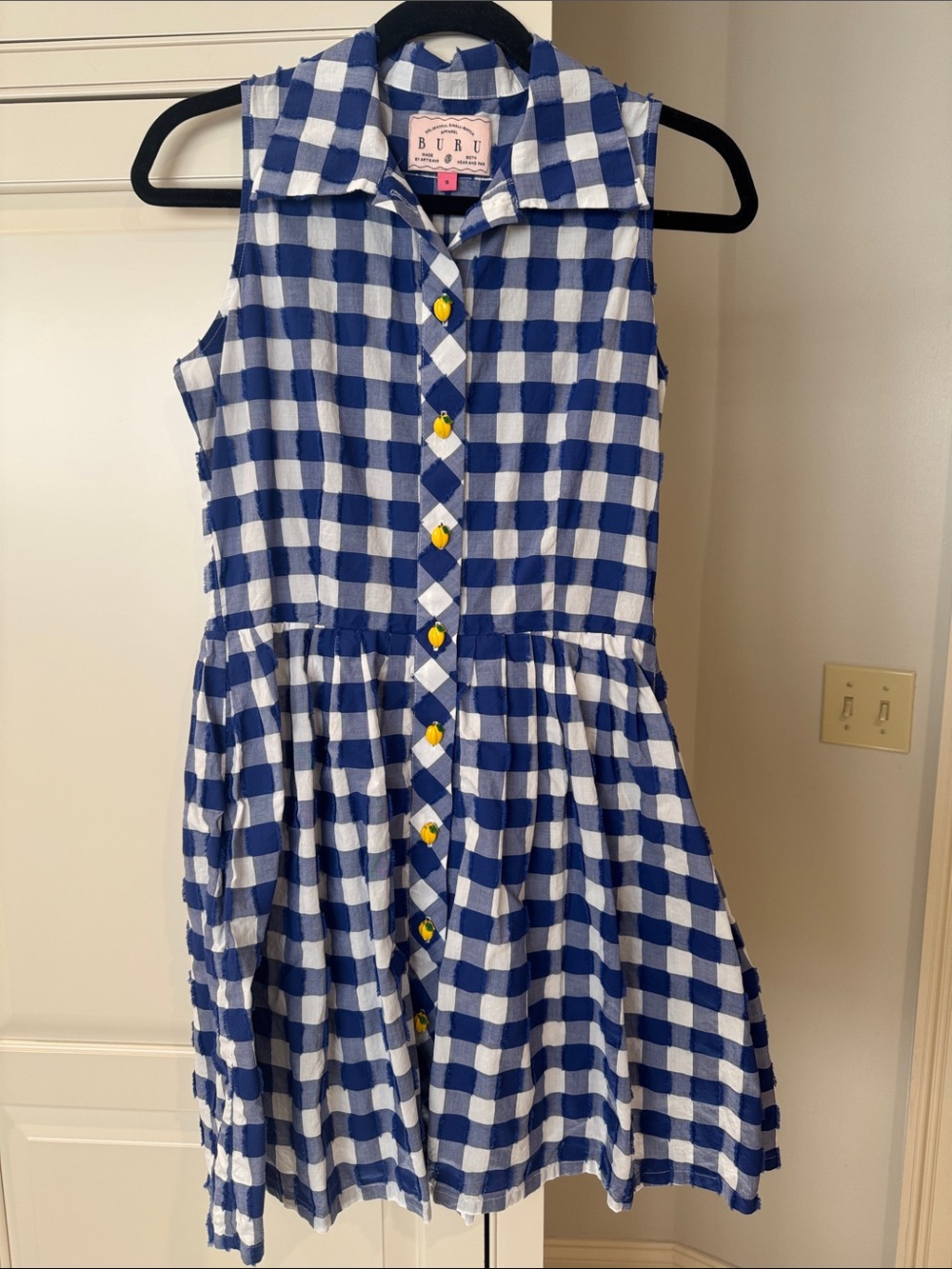 BURU Blue & White Gingham Sleeveless Mini Dress